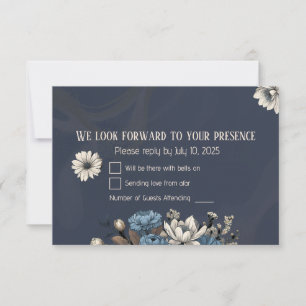 Cartons Réponse Élégant Fleur sauvage bleu marine Mariage