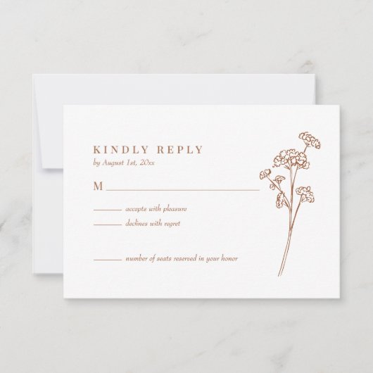 Cartons Réponse Élégant Fleur sauvage Boho Burnt Orange Mariage (Devant)