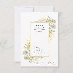 Cartons Réponse Élégant Fleur sauvage encadré or Mariage Edging