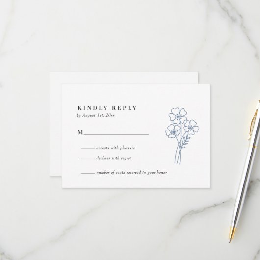 Cartons Réponse Élégant Fleur sauvage Périwinkle Mariage (Devant/Arrière en situation)