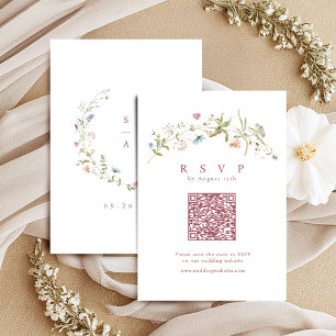 Cartons Réponse Elégant Fleur sauvage rose Dusty Rustic Boho QR co