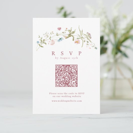 Cartons Réponse Elégant Fleur sauvage rose Dusty Rustic Boho QR co (Debout devant)