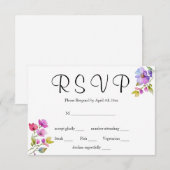 Cartons Réponse Élégant fleurs sauvages d'aquarelle rose violet (Devant / Derrière)