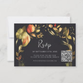 Cartons Réponse Élégant Floral Black QR Code Mariage (Devant)