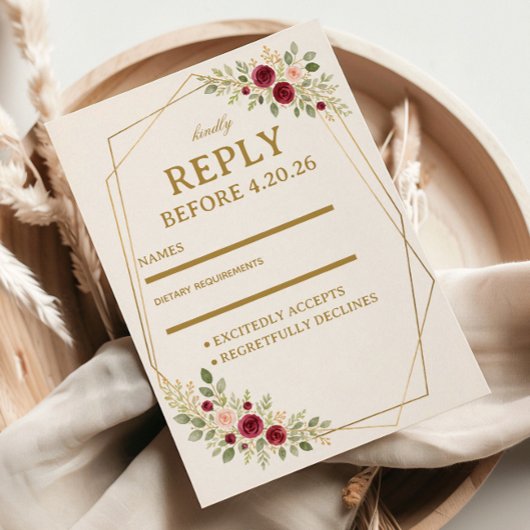 Cartons Réponse Élégant floral doré