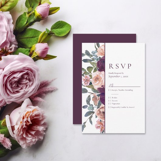 Cartons Réponse Élégant floral | Mariage rose violet