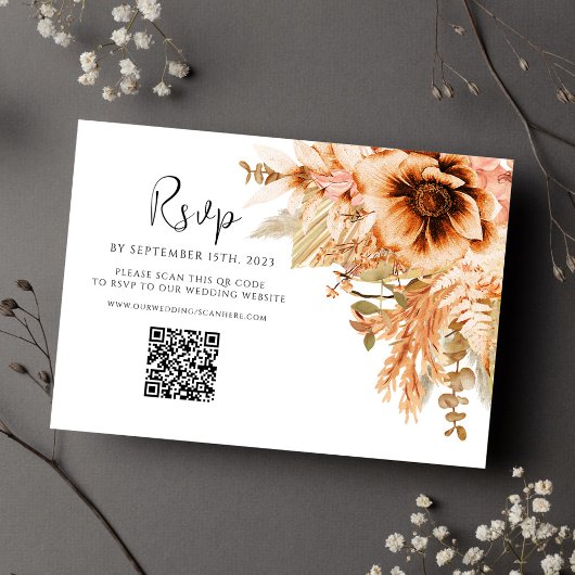 Cartons Réponse Élégant Floral QR Code Mariage de automne en terre