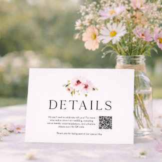Cartons Réponse Elegant Floral Wedding Details Card with QR Code