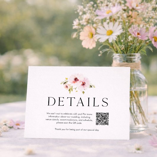 Cartons Réponse Elegant Floral Wedding Details Card with QR Code