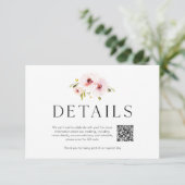 Cartons Réponse Elegant Floral Wedding Details Card with QR Code (Debout devant)