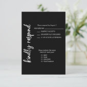 Cartons Réponse Élégant Formal Gras Script Noir Blanc Mariage (Debout devant)
