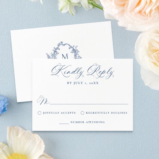 Cartons Réponse Elegant French Blue Victorian Floral Wedding