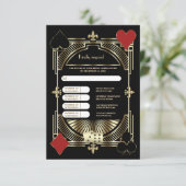 Cartons Réponse Elégant Gold Black Art Déco Mariage et Itinéraire (Debout devant)