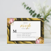 Cartons Réponse Elégant Gold Black Bordure Mariage floral (Debout devant)