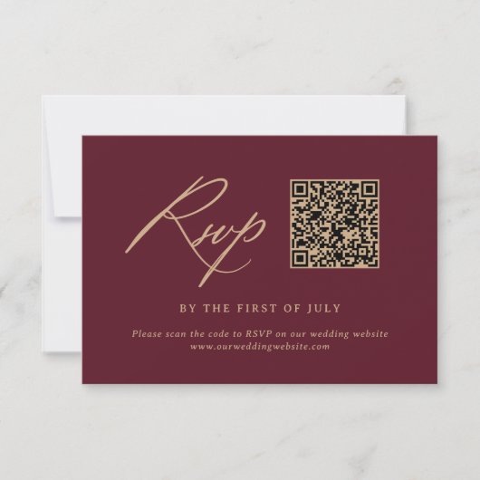 Cartons Réponse Elegant Gold Burgundy Calligraphy Mariage QR code (Devant)