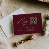 Cartons Réponse Elegant Gold Burgundy Calligraphy Mariage QR code
