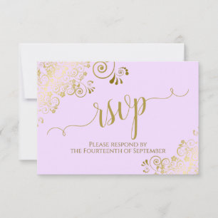 Cartons Réponse Elegant Gold Calligraphy on Lilac Purple Wedding
