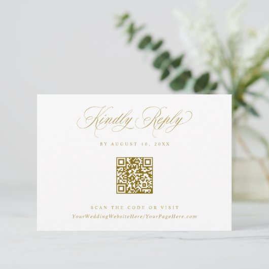 Cartons Réponse Elegant Gold Crest Logo Wedding QR Code (Debout devant)
