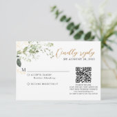 Cartons Réponse Elegant Gold Greenery Eucalyptus QR Code Wedding (Debout devant)