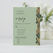 Cartons Réponse Elégant Gold Sage Vert verdure Feuille Mariage (Debout devant)