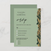 Cartons Réponse Elégant Gold Sage Vert verdure Feuille Mariage (Devant / Derrière)