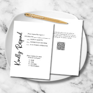 Cartons Réponse Élégant Gras Script noir blanc Mariage formel