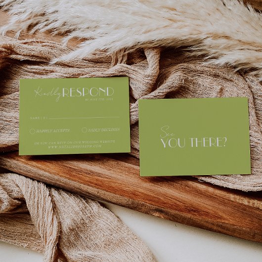 Cartons Réponse Elegant Green White Minimalist Bright Wedding