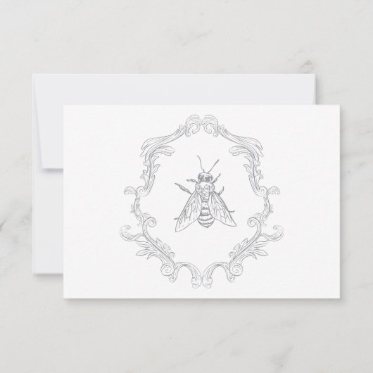 Cartons Réponse Elegant Grey Chinoiserie Bird & Crest Mariage QR (Dos)
