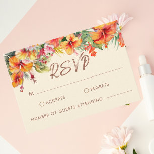 Cartons Réponse Élégant Hibiscus Fleur Tropical Floral Mariage
