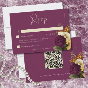 Cartons Réponse Élégant Humeur Joyau Vintage Floral Vin Mariage QR