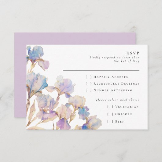 Cartons Réponse Élégant Iris Floral (Devant / Derrière)