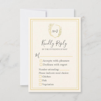 Cartons Réponse Élégant ivoire Faux Or 3 choix de repas Mariage