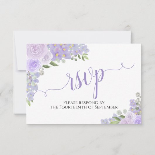 Cartons Réponse Élégant Lavande violet Mariage de calligraphie flo (Devant)