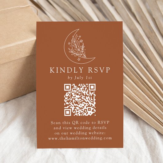 Cartons Réponse Elegant Lune et étoiles Terracotta QR Code Mariage