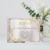 Cartons Réponse Elegant Marble, White, Gold Frame, Silver Heart (Debout devant)