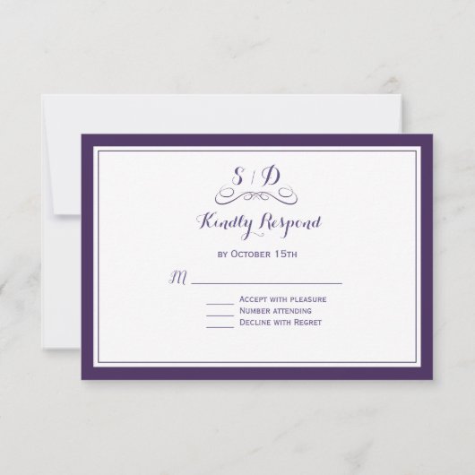 Cartons Réponse Elégant Mariage à la frontière violet et blanc RSV (Dos)