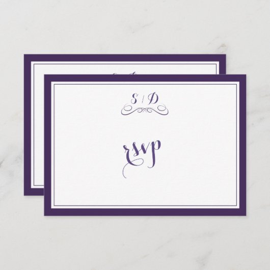 Cartons Réponse Elégant Mariage à la frontière violet et blanc RSV (Devant / Derrière)