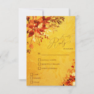 Cartons Réponse Élégant Mariage à l'aquarelle rouge et or Poinsett