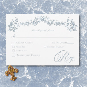 Cartons Réponse Élégant Mariage aux Chérubins en Chinoiserie Bleu