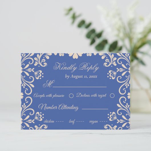 Cartons Réponse Elégant Mariage bleu beige (Debout devant)