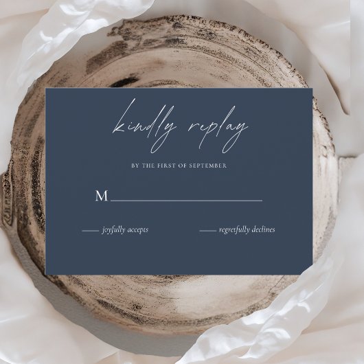 Cartons Réponse Élégant Mariage bleu marine Script minimaliste