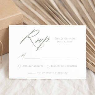 Cartons Réponse Élégant Mariage Calligraphie Vert Sauge