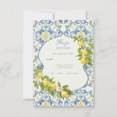Cartons Réponse Élégant Mariage citron en carrelage bleu italien (Devant)