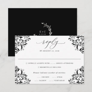 Cartons Réponse Élégant Mariage Classique Vintage Noir et Blanc RS