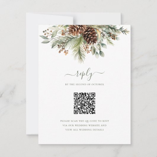 Cartons Réponse Élégant Mariage Code QR de Verdure de Pin d'Hiver (Devant)
