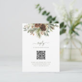 Cartons Réponse Élégant Mariage Code QR de Verdure de Pin d'Hiver (Debout devant)