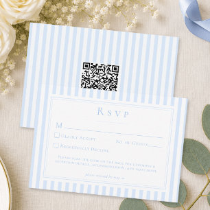 Cartons Réponse Élégant Mariage Code QR Rayure Bleue Classique