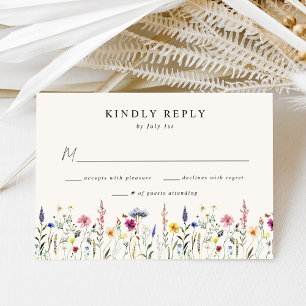 Cartons Réponse Élégant mariage crème Prairie de fleurs sauvages