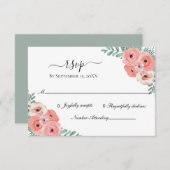 Cartons Réponse Élégant Mariage d'aquarelle rose et vert (Devant / Derrière)