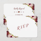 Cartons Réponse Elégant Mariage de automne floral de Bourgogne Mar (Devant / Derrière)